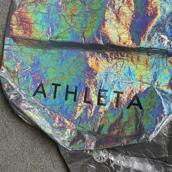 Athleta Reusable Shopping Bags Silver Shiny Iridescent Lot of 2 - Picture 5 of 5